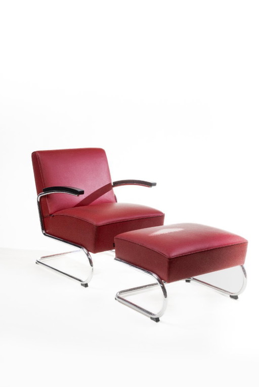 1x Thonet S411 + ottoman - Red leather