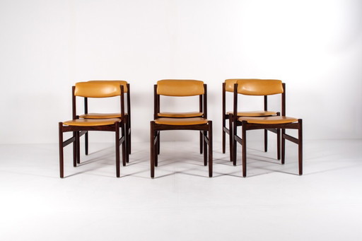 Set of 6 Danish Mid-Century Rosewood Dining Chairs with Yellow Skai, 1960s