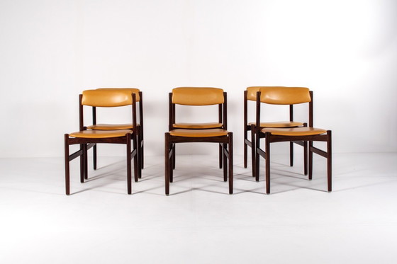 Image 1 of Set of 6 Danish Mid-Century Rosewood Dining Chairs with Yellow Skai, 1960s