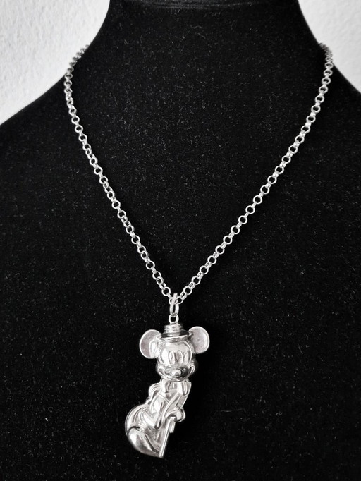 Disney - Large silver Mickey Mouse pendant with long chain