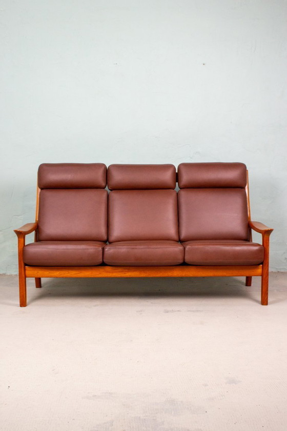 Image 1 of Canapé vintage en teck, style danois, Juul Kristensen, cuir, milieu du siècle