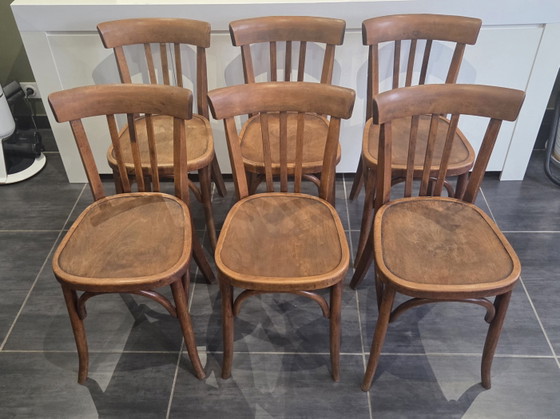 Set van 6 vintage Fischel bistrostolen uit de jaren 70. – Eetkamerstoelen, Wood (photo 3 of 10)