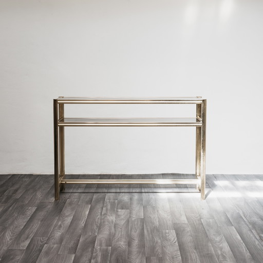 Console et miroir d'entrée style Hollywood Regency, antiquités modernes des années 1970