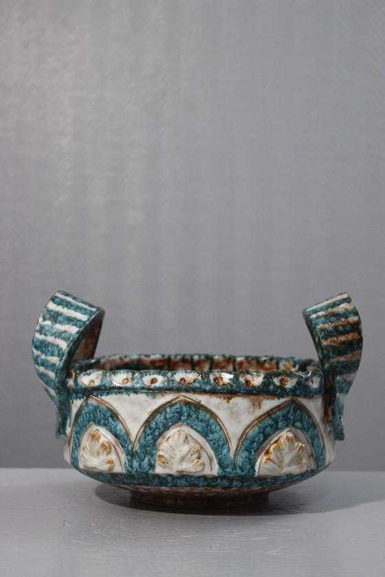 Image 1 of Fruit bowl with handles polychrome ceramic Italy 1950s style Picault Deruta