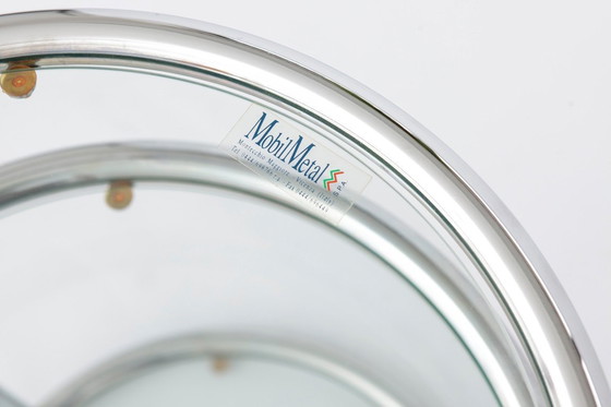 Image 1 of Vintage Chrome & Glass Side Table, Germany 1970s, Mid Century Modern Round End Table, Bauhaus Style Metal Coffee Table, Space Ag