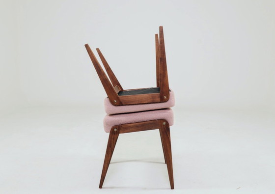 Image 1 of Sgabello scandinavo rosa bouclé set di 2