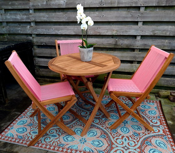 Image 1 of Teak garden set, 1 folding garden table, 3 folding chairs