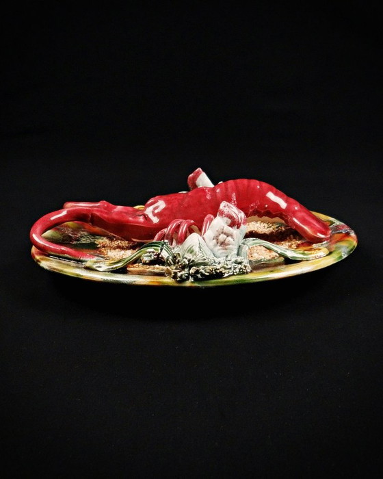 Image 1 of Lobster plate in barbotine Caldas da Rainha Majolique Palissy earthenware