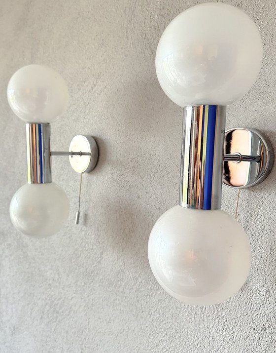 Vintage pair of Wall lights Motoko Ishii, Staff Leuchten, Glass, Chrome, Silver (photo 3 of 11)