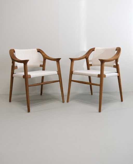 Set of 6 - Solid teak dining chairs - handmade design