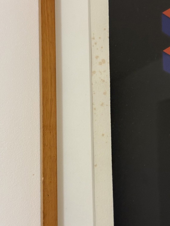 Numbered Space Age Kinetic Serigraph, Souloumiac, Vasarely style, Lithographs & prints, Paper, Wood, Orange (photo 7 of 11)