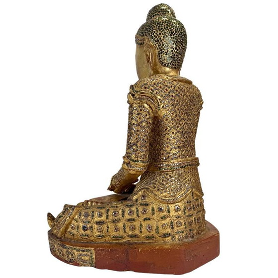Antieke Birmese Jambupati Boeddha met glasinleg, 57 cm hoog. – Beeldhouwkunst, Wood (photo 7 of 16)