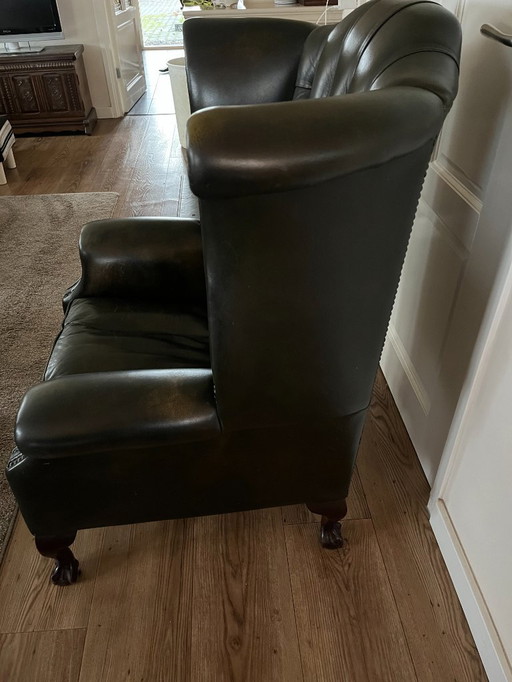 Chesterfield-Hochohrsessel aus Kuhfell