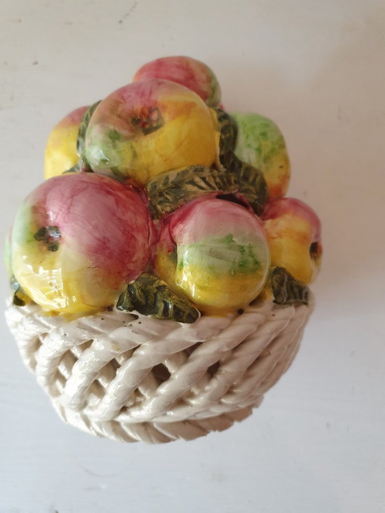 Image 1 of Vintage Ceramic Apple Pyramid in Basket - Very Good Condition!