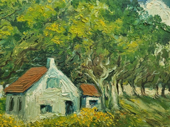 Image 1 of Oil painting on canvas “Dream House”, 1977 – Dr. Heinz Beisker (1908–1991) – Düsseldorf School