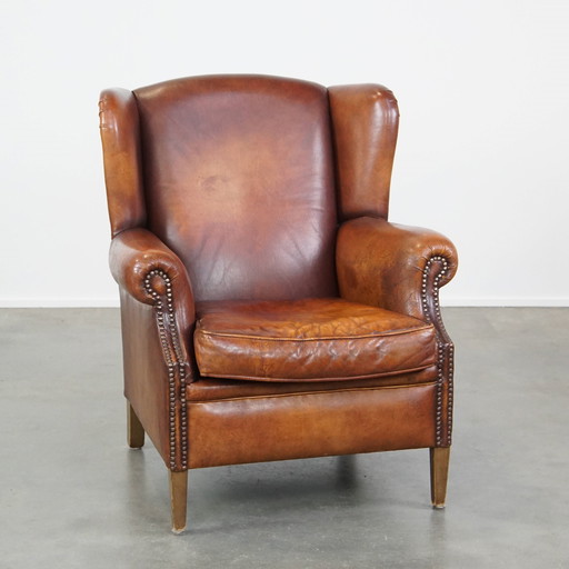 Vintage Schapenleren Oorfauteuil