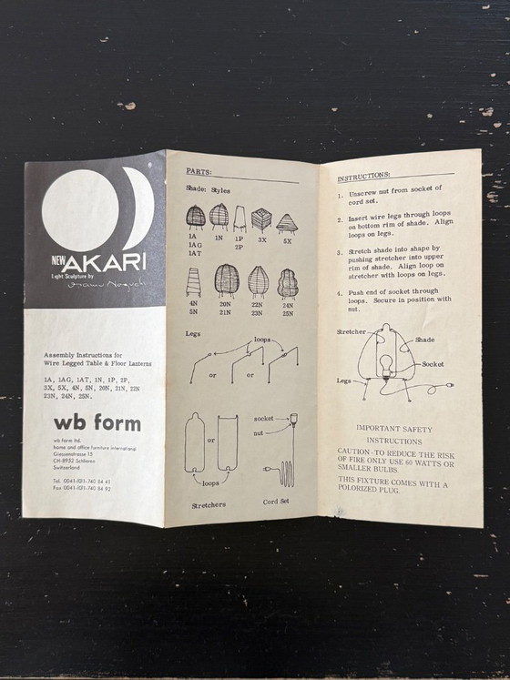 Image 1 of Pair of vintage Isamu Noguchi Akari 4N table lamps with original WB Form box