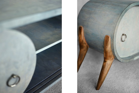 Image 1 of Vintage Mid Century Italiaans Modern Turquoise Streamline Dressoir in Berk, 1960