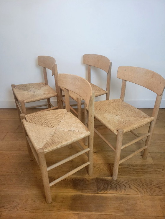 Image 1 of Set of 4 J39 chairs in soaped oak by Børge Mogensen for FDB Mobler