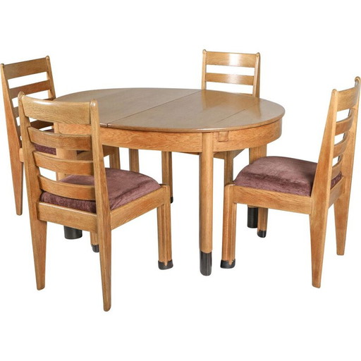 Vintage oval rationalist oak dining set, Low Countries 1920