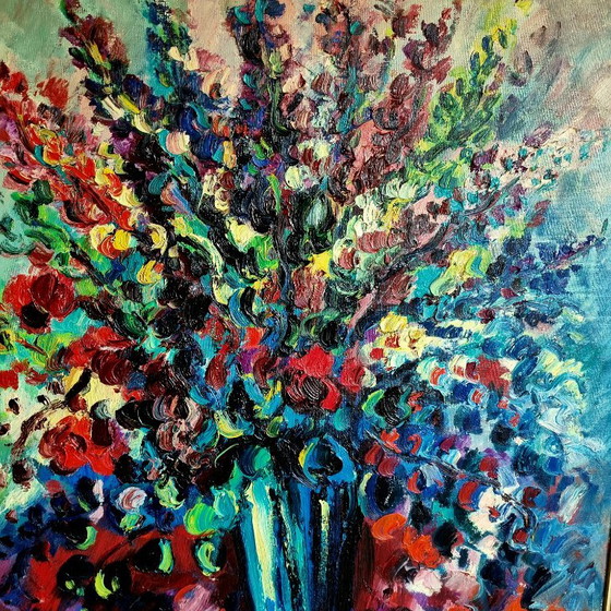 Jan Makkes - Colorful Floral Still Life – Paintings & Drawings, Wood, Canvas (photo 3 of 6)