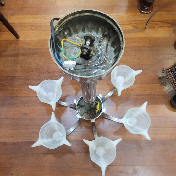 Image 1 of Deckenleuchte / Kronleuchter Atelier Petitot Paris, Glas und vernickeltes Metall, Art déco, 1930er Jahre – Frankreich