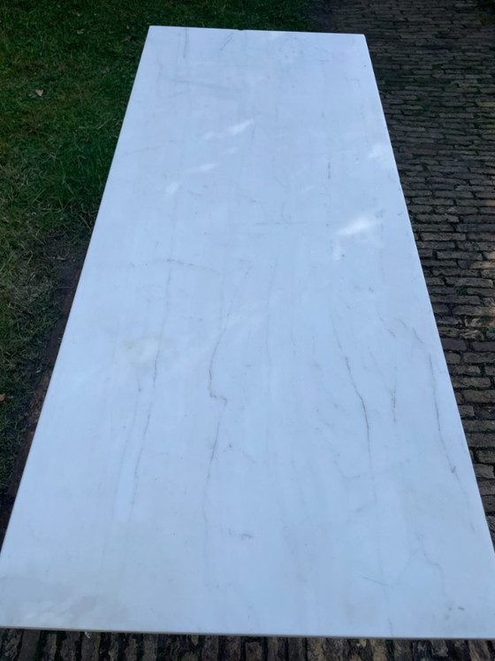 Image 1 of Tavolo da giardino, tavolo da bistrot con piano in marmo, stile Art Déco francese