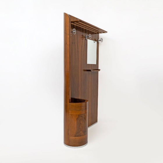Image 1 of Italiaanse Art Deco walnotenhouten halstandaard met geïntegreerde parapluhouder