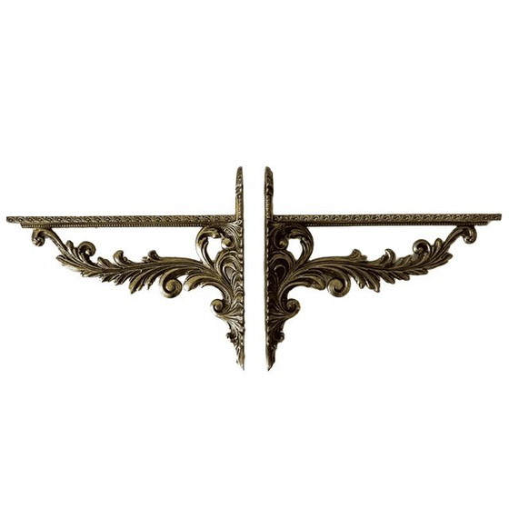 Videoregistratore vintage italiano, tavolino a mezzaluna da parete con intarsi in legno e ottone, anni '50 (photo 11 of 13)