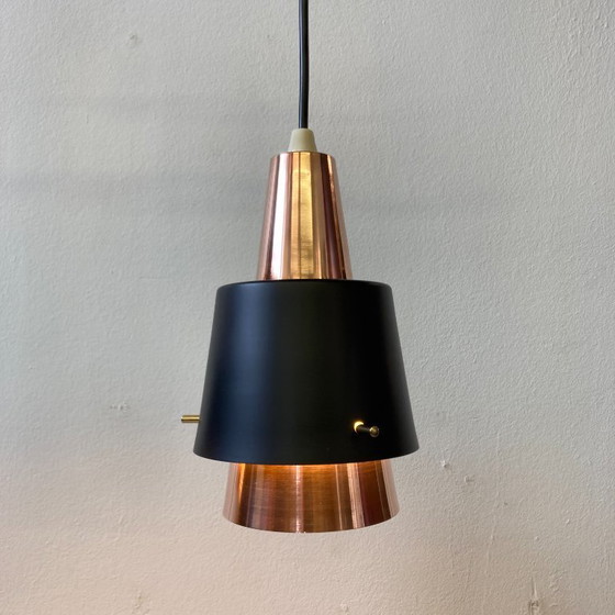 Image 1 of Danish vintage double pendant lamp with teak – in the style of Bent Karlby