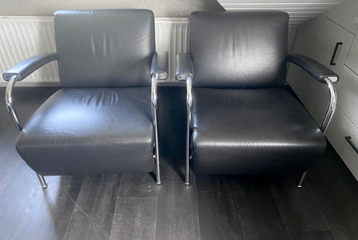 Sillones Scylla en piel wapiti negra. – Leolux, fauteuils, Leather, Metal