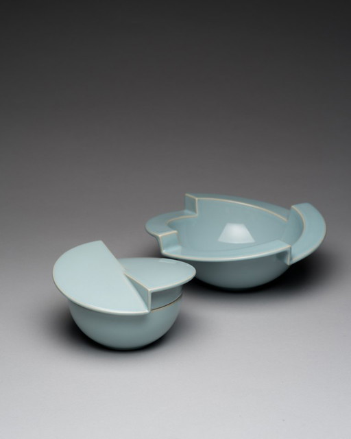 Bol y caja con tapa de porcelana de diseño Rosenthal, Jan van der Vaart, posmodernismo