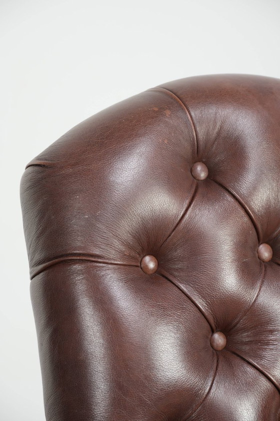 2x cognac kleurige vintage rundleren chesterfield eetkamerstoel – Eetkamerstoelen, Leather (photo 8 of 10)