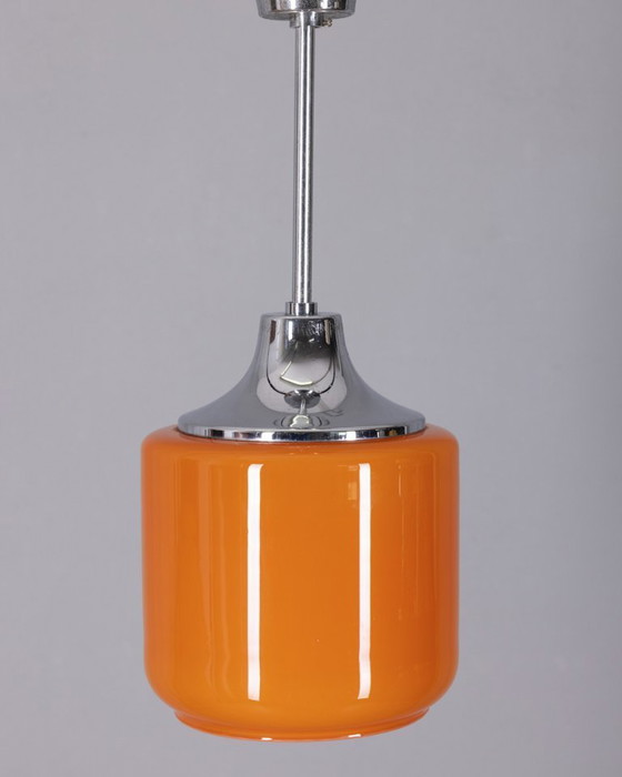 Image 1 of Lampadario vintage anni '70 in metallo e vetro arancione, design italiano