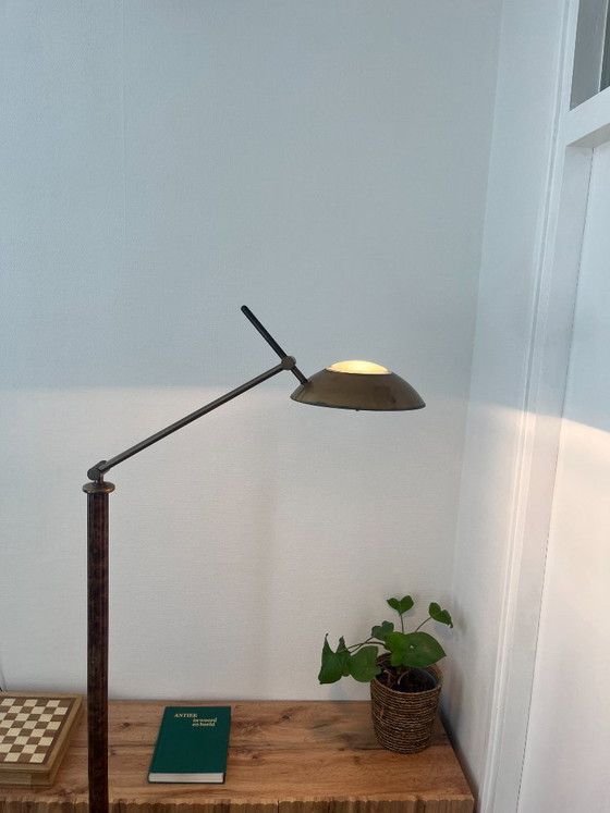 Image 1 of Lampada da terra vintage Relco Milano anni '80 – Legno di radica e bronzo – Design postmoderno italiano