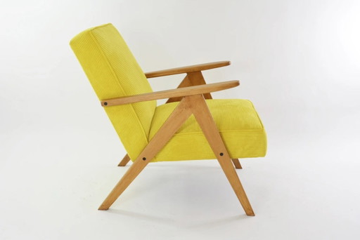 Kompas fauteuil in fluorescerend geel corduroy