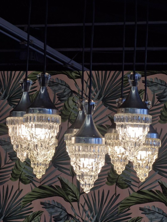 Image 1 of Lampadario/lampada a sospensione vintage con 8 gocce di vetro