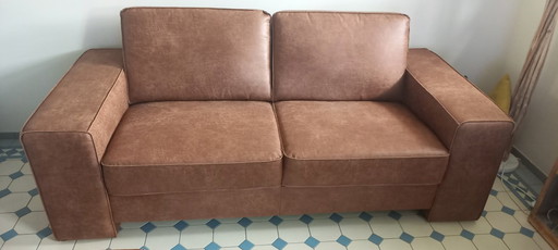 Divano a 2 posti con pouf, stile western, colore cognac, NUOVO! – 2 zitsbanken, Leather (photo 2 of 7)