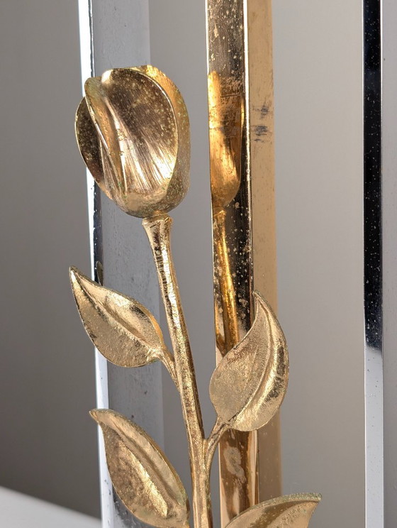 Maison Charles tafellamp in chroom en verguld brons met roosmotief, Frankrijk, jaren 70 – Tafellampen, Bronze (photo 9 of 13)