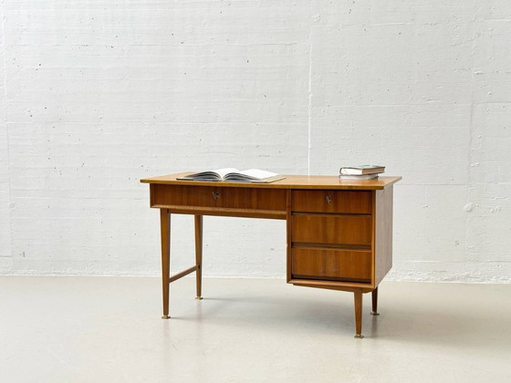 Image 1 of Walnut desk with brass details, 1960s