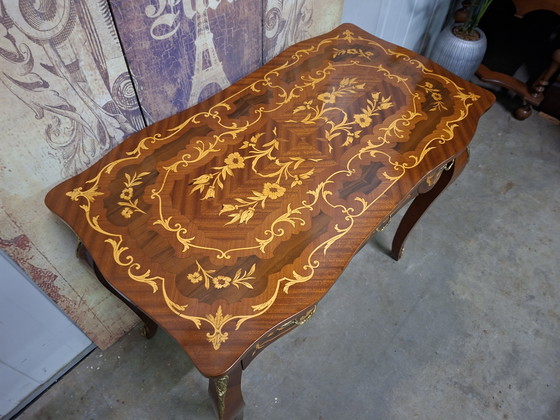 Image 1 of Antieke barok stijl schrijftafel, console damesbureau, kaptafel  met inlegwerk afm: 98x54cm en 79cm hoog.