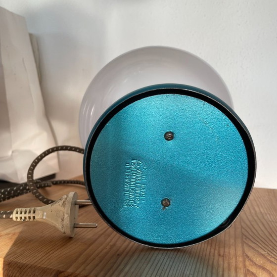 Rare Blue Metal Mushroom Table Lamp From USSR 1963 – Electrobut, Plastic (photo 9 of 11)