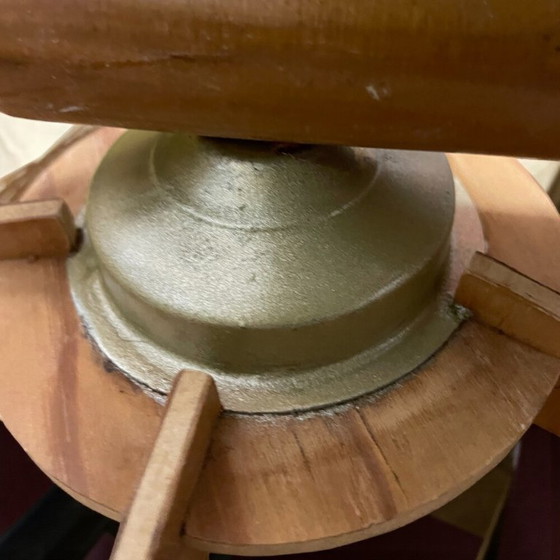 Image 1 of Lampadario rustico in legno con 3 luci in paglia di legno, anni '60