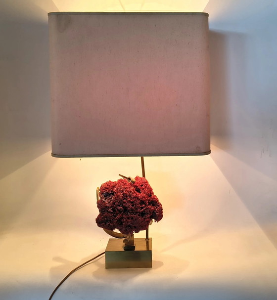 Rare red pipe organ coral brass table lamp, 1970s (photo 9 of 13)