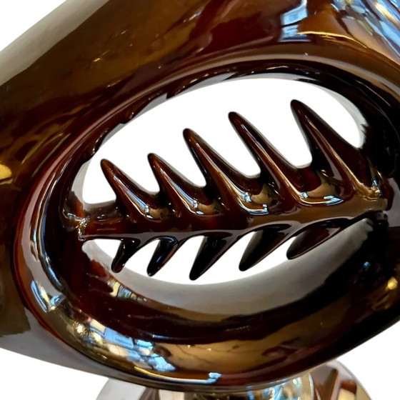 Image 1 of Lampe de table vintage à chevrons en céramique et chrome