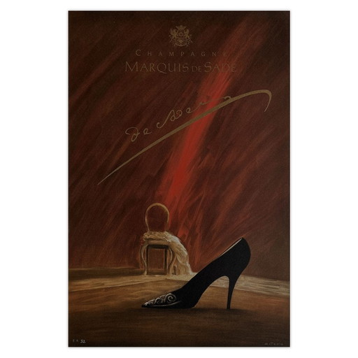 Gesigneerde lithografie van Ruben Alterio, Champagne Marquis De Sade, 1985 – lithos zeefdrukken, Paper