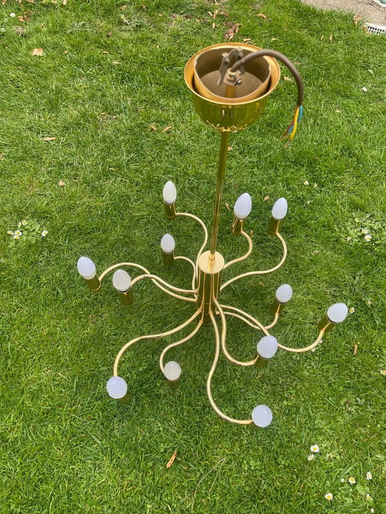 Image 1 of Lámpara de araña moderna de mediados de siglo con 12 brazos | SA Boulanger | Sciolari | rayos de sol