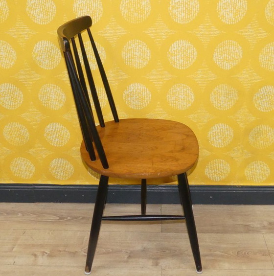 Image 1 of 60er Jahre Klassiker Sprossenstuhl Holz zweifarbig Küchenstuhl tapiovaara Stil Stuhl schwarz braun