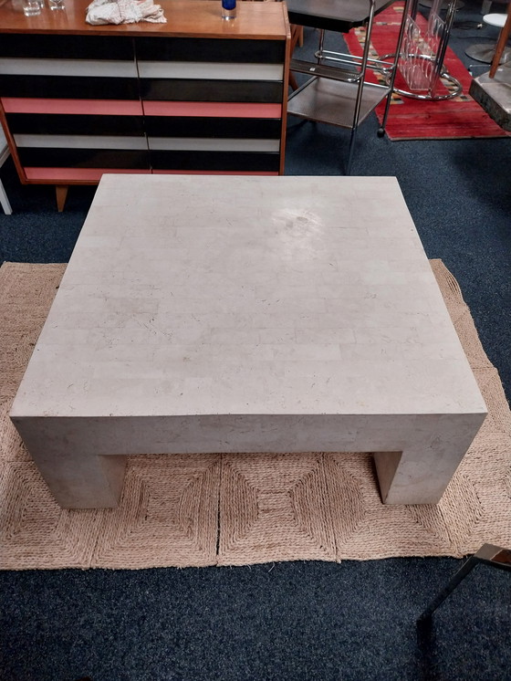 Image 1 of 1 x 1970's Italiaanse salontafel afgewerkt met travertin 100 x 100cm