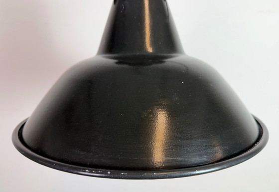 Image 1 of Industrial Black Enamel Factory Lamp with Cast Iron Top, 1950s